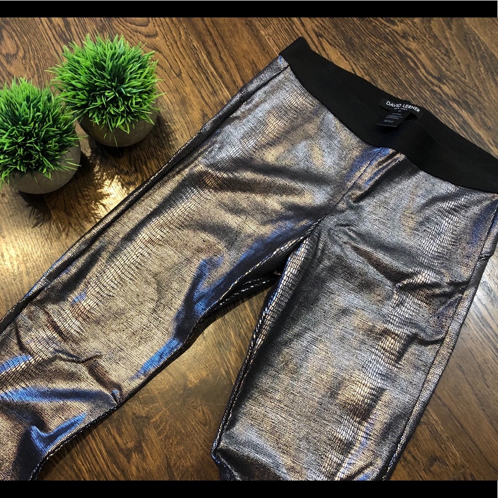 DAVID LERNER SILVER SNAKESKIN LEGGINGS